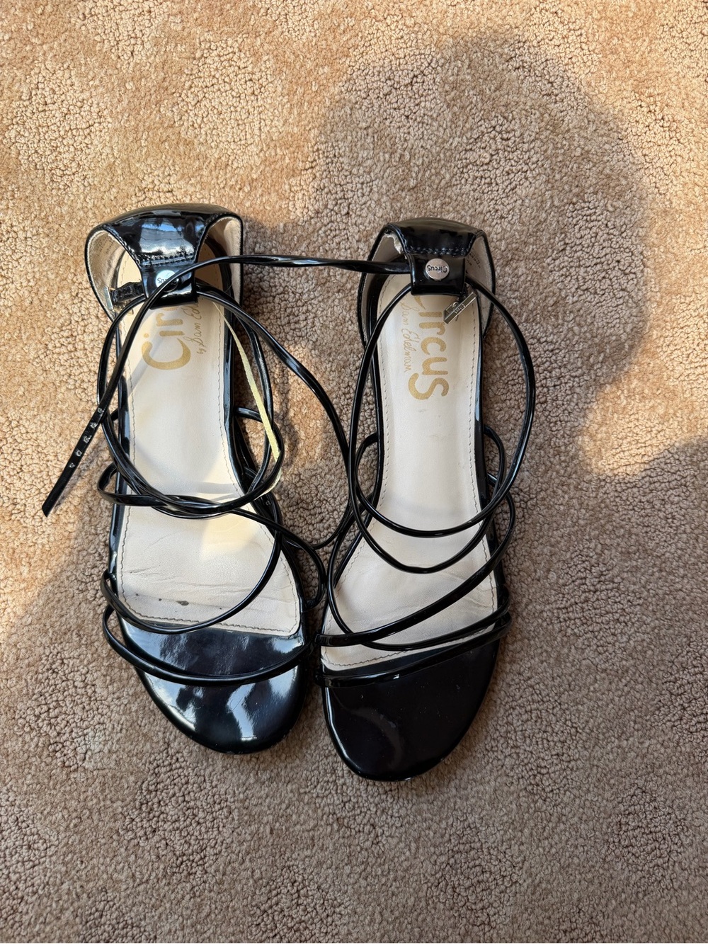 Sam Edelman Black Patent Strappy Lace-Up Heels